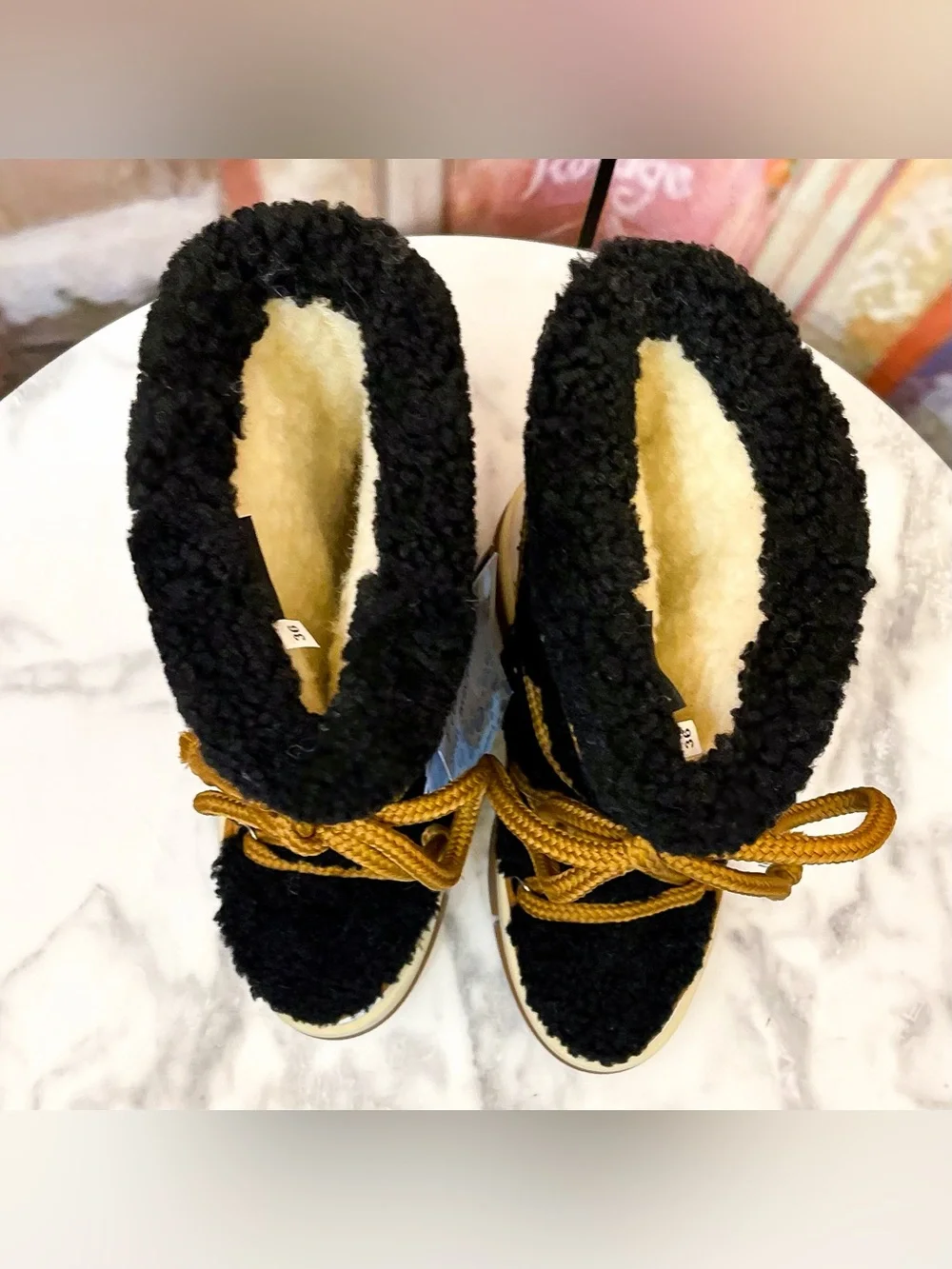 La Mondiale Zermatt Sheepskin Après-Ski Boots Black Size 36 NWT